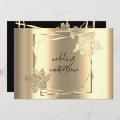 の結婚黒金ゴールドフェイクフレームQRコード 招待状 (正面/裏面)