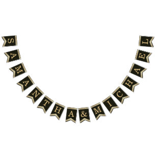 の結婚黒金ゴールド名エレガントヴィンテージフローラB バンティングフラッグ