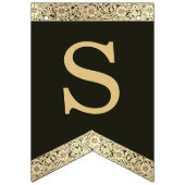 の結婚黒金ゴールド名エレガントヴィンテージフローラB バンティングフラッグ (第1の旗)