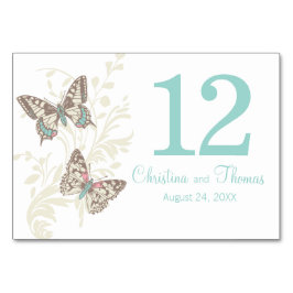 の結婚2つのグラフィック蝶の名前の日付ティール(緑がかった色) テーブルナンバー