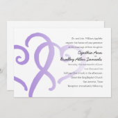 の結婚2つのハートシンプルパープル 招待状 (正面/裏面)