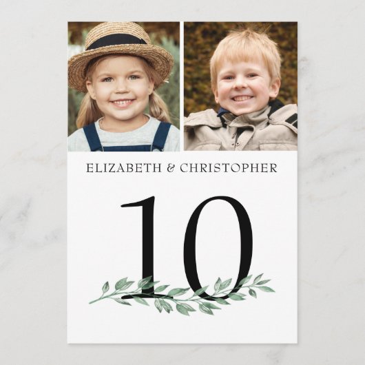 の結婚2枚の写真グリーンリー表Number 5x7の看板 招待状 (正面)