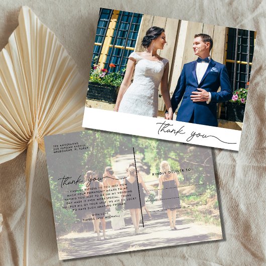 の結婚2枚の写真Thank You Budget ポストカード