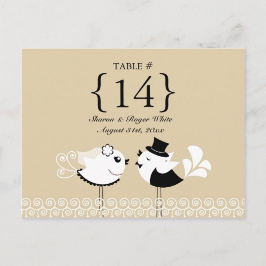 の結婚Birds Table Numberシートカード ポストカード (正面)