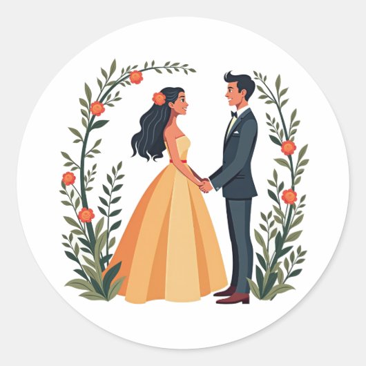の結婚Blissカップルのステッカー ラウンドシール (正面)