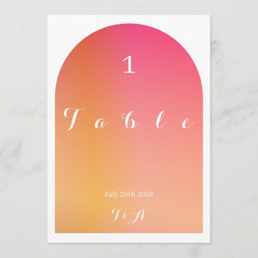 の結婚Boho Arch Sunsetテーグラデーションブル番号 招待状 (正面)