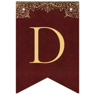 の結婚Burgundy金ゴールド名はヴィンテージエレガントRed バンティングフラッグ