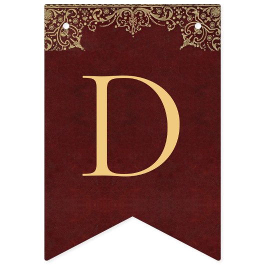 の結婚Burgundy金ゴールド名はヴィンテージエレガントRed バンティングフラッグ (第1の旗)