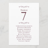 の結婚Burgundy Guest Seat Listテーブル番号 (裏面)