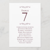 の結婚Burgundy Guest Seat Listテーブル番号 (正面)