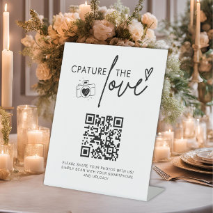 の結婚Capture The Love Photo共有QRコード記号 台座サイン