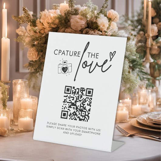 の結婚Capture The Love Photo共有QRコード記号 台座サイン