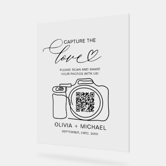 の結婚Capture The Love QR Code Photo共有 アクリルサイン (傾斜)