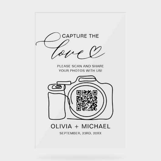 の結婚Capture The Love QR Code Photo共有 アクリルサイン (正面)