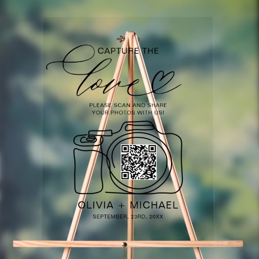 の結婚Capture The Love QR Code Photo共有 アクリルサイン (ニュートラル)