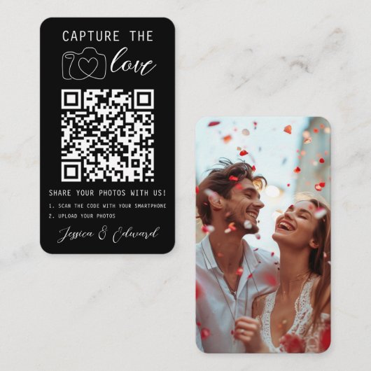 の結婚Capture The Love Qr Code Photo白黒 プレイスカード (正面/裏面)