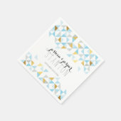 の結婚DECOR三角形アステカの図形の青金ゴールド スタンダードカクテルナプキン (角)