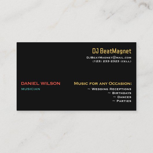 の結婚Dj名刺ミュージックミキサー 名刺 (裏面)