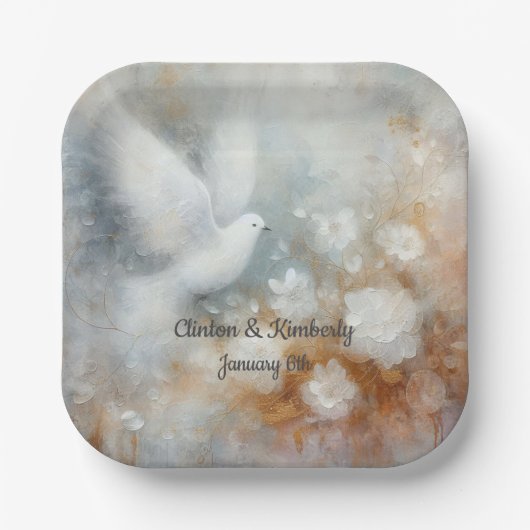 の結婚Doveフローラ紙プレート – カスタマイズ可能 ペーパープレート (正面)