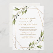 の結婚Ethereal Geometric Greenery金ゴールドつる植物 招待状 (正面/裏面)