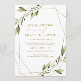 の結婚Ethereal Geometric Greenery金ゴールドつる植物 招待状