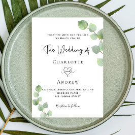 の結婚eucalyptus greenery QRコードRSVPラグジュアリー 招待状