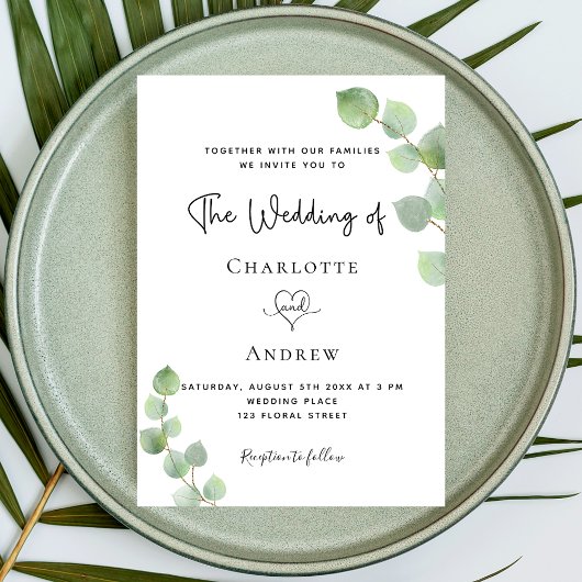 の結婚eucalyptus greenery QRコードRSVP インビテーションポストカード