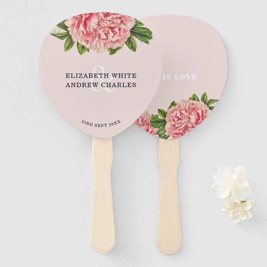 の結婚FANシック赤面ピンクフローラ牡丹の花 ハンドファン (正面&裏面)