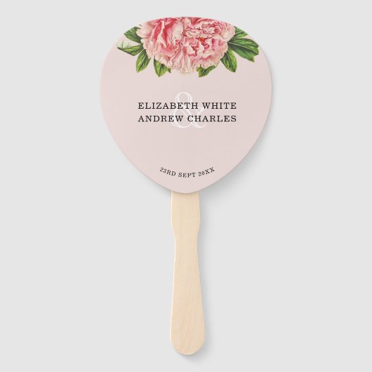 の結婚FANシック赤面ピンクフローラ牡丹の花 ハンドファン (正面)