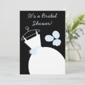 の結婚Gown Blueブライダルシャワー招待ブラック 招待状 (スタンド正面)