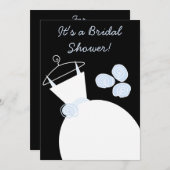 の結婚Gown Blueブライダルシャワー招待ブラック 招待状 (正面/裏面)