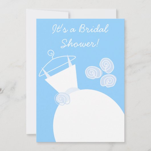 の結婚Gown Blueブライダルシャワー招待白 招待状 (正面)