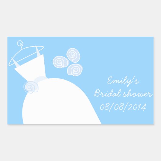 の結婚Gown Blue 'ブライダルシャワー'長方形 長方形シール (正面)