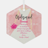 の結婚Gown Bridesmaidが背景色を選択 ガラスオーナメント (正面)