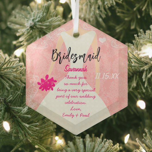 の結婚Gown Bridesmaidが背景色を選択 ガラスオーナメント (インサイチュ)