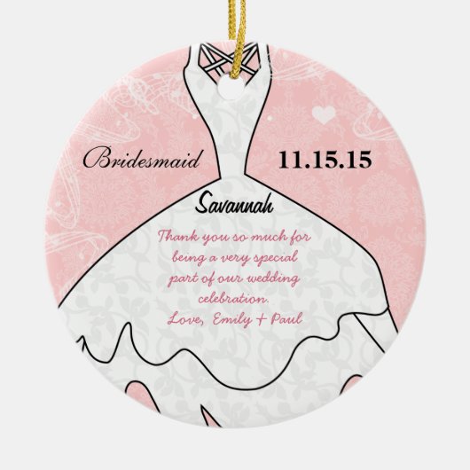 の結婚Gown Bridesmaidが背景色を選択 セラミックオーナメント (正面)