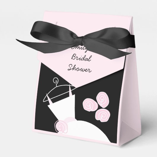 の結婚Gown Pinkの好意ボックス黒ピンクのテント フェイバーボックス (正面サイド)