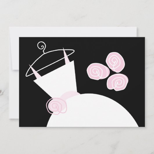 の結婚Gown Pinkブライダルシャワー招待ブラック 招待状 (正面)