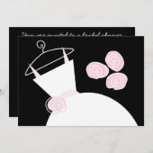 の結婚Gown Pinkブライダルシャワー招待ブラック 招待状 (正面/裏面)