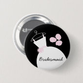 の結婚Gown Pink 'Bridesmaid'ボタンブラック 缶バッジ (正面&裏面)