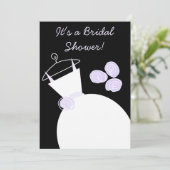 の結婚Gown Purpleブライダルシャワー招待ブラック 招待状 (スタンド正面)