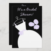 の結婚Gown Purpleブライダルシャワー招待ブラック 招待状 (正面/裏面)