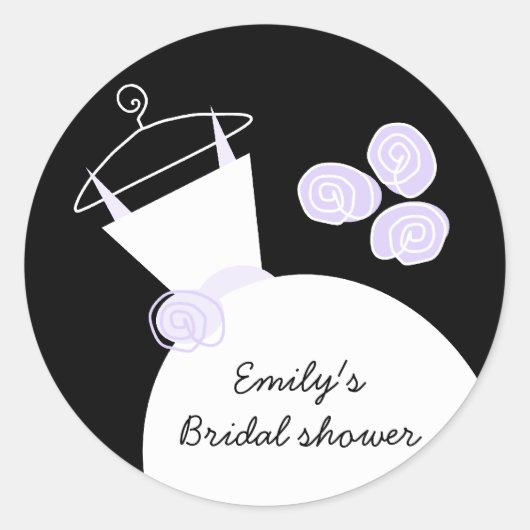 の結婚Gown Purple 'ブライダルシャワー'ラウンドブラック ラウンドシール (正面)