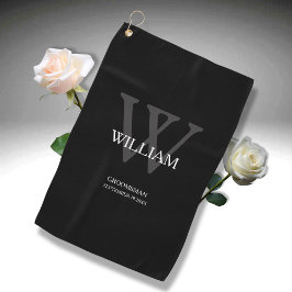 の結婚groomsmanギフトエレガントモノグラムクールブラック ゴルフタオル