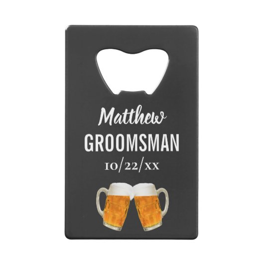 の結婚groomsmanバチュラーパーティの好意ビール応援 クレジットカード栓抜き (正面)