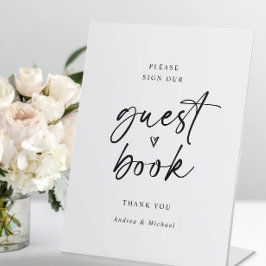 の結婚Guestbookミニマモダンリスト手書き 台座サイン