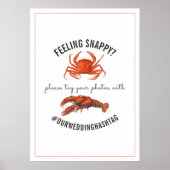の結婚Hashtagの感じSnappy Crabとロブスターサイン ポスター (正面)