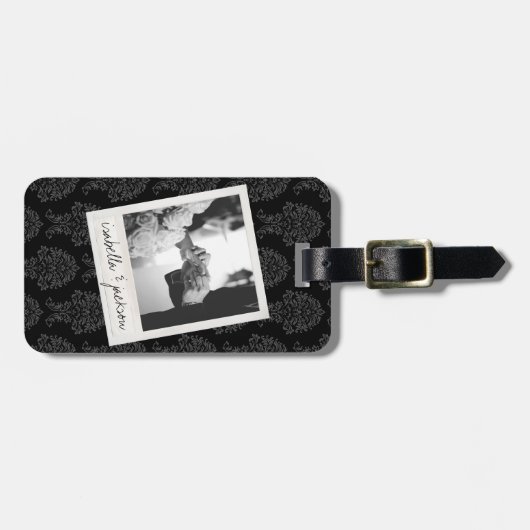 の結婚Instagramフォトレトロフレームカスタム文字 ラゲッジタグ (正面横)