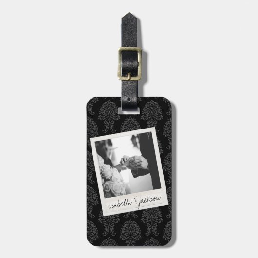 の結婚Instagramフォトレトロフレームカスタム文字 ラゲッジタグ (正面縦)