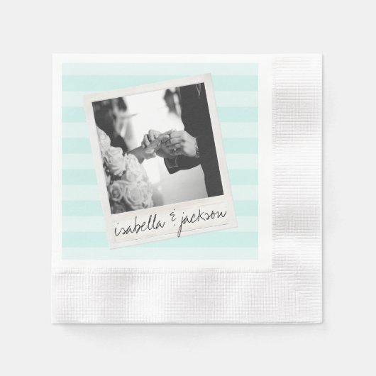 の結婚Instagramフォトレトロフレームカスタム文字 縁ありカクテルナプキン (正面)